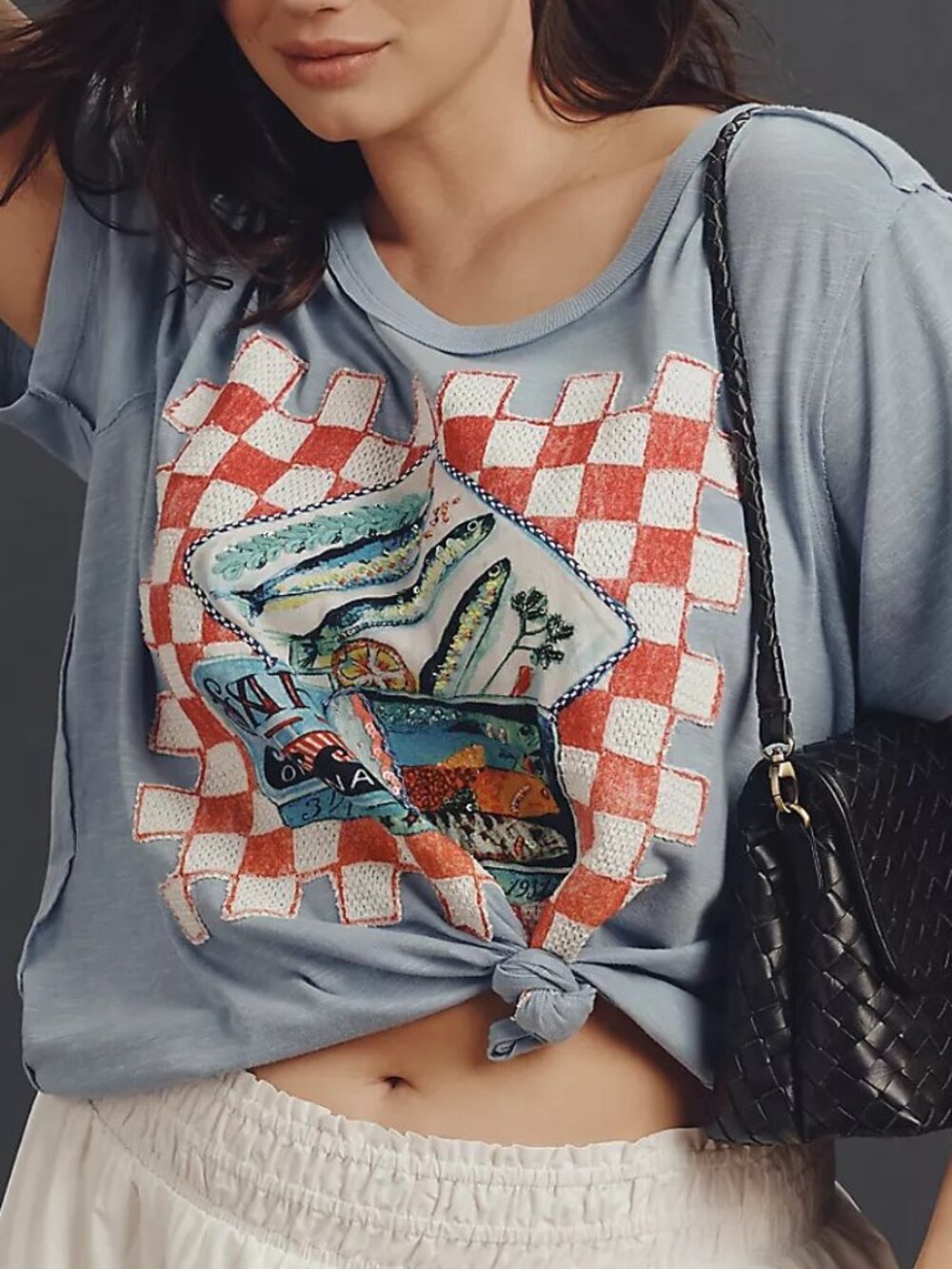 Anthropologie Maeve Sardine Linen Blend Graphic Tee - Picture 4 of 12